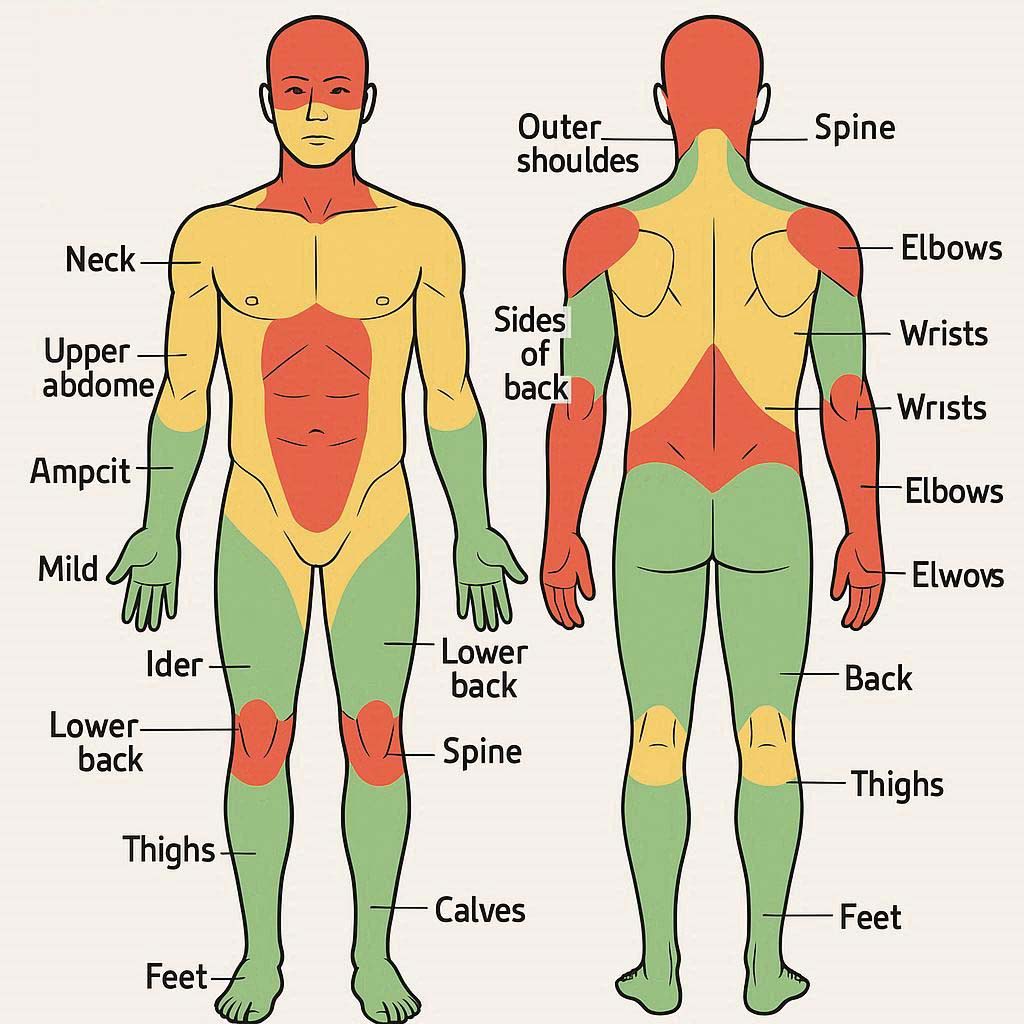 Human body pain level indicators